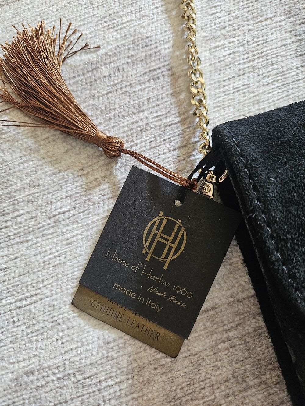 NEW House of Harlow 1960 Black 100% Real Italian Leather Croc Chain Clutch Purse - Picture 2 of 9